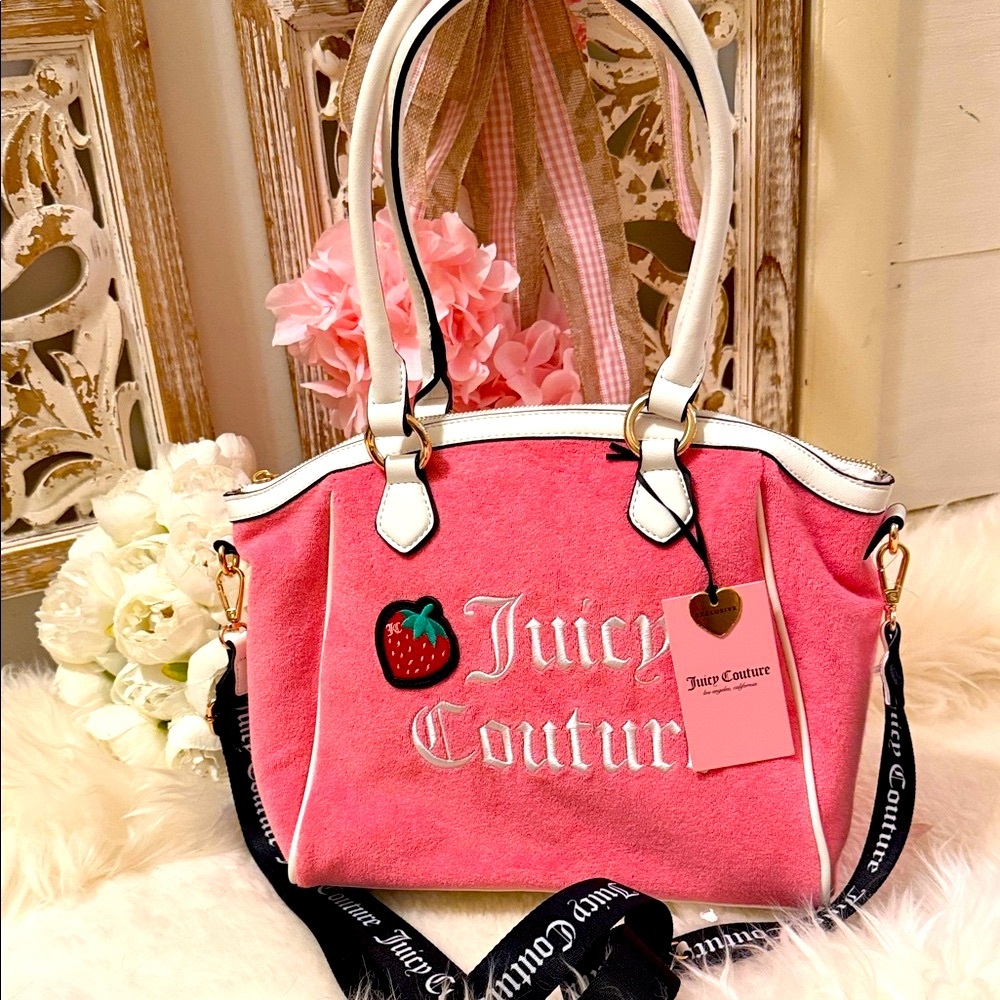 Juicy Couture Pink Shoulder Bag and strap for Crossbody with Strawberry Patch💕